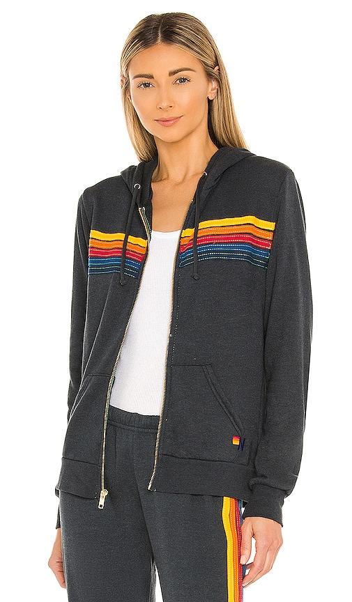 Aviator Nation 5 Stripe Zip Hoodie in Grey. - size L (also in XS, S, M, XL) Product Image