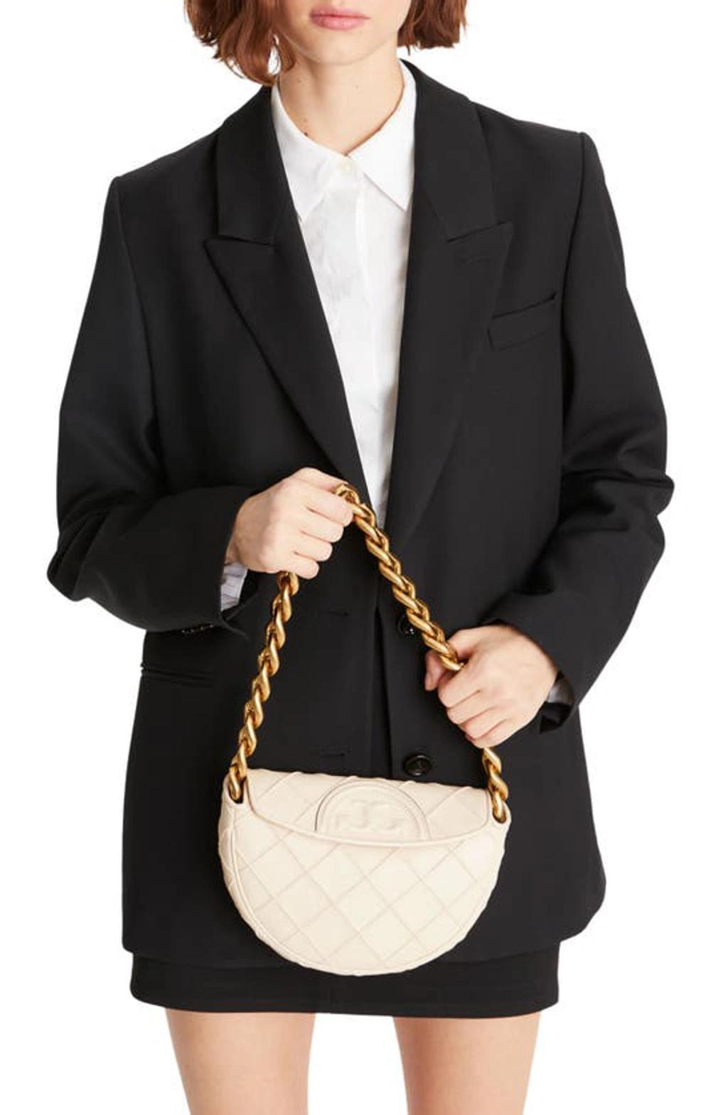 TORY BURCH Fleming Mini Crescent Shoulder Bag In New Cream Product Image