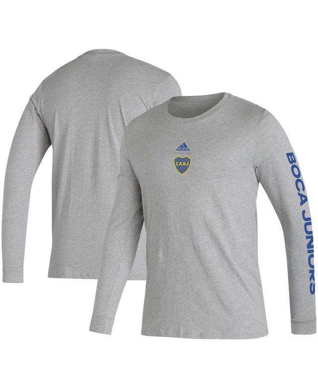 Mens adidas Heather Gray Boca Juniors Team Crest Long Sleeve T-Shirt Product Image