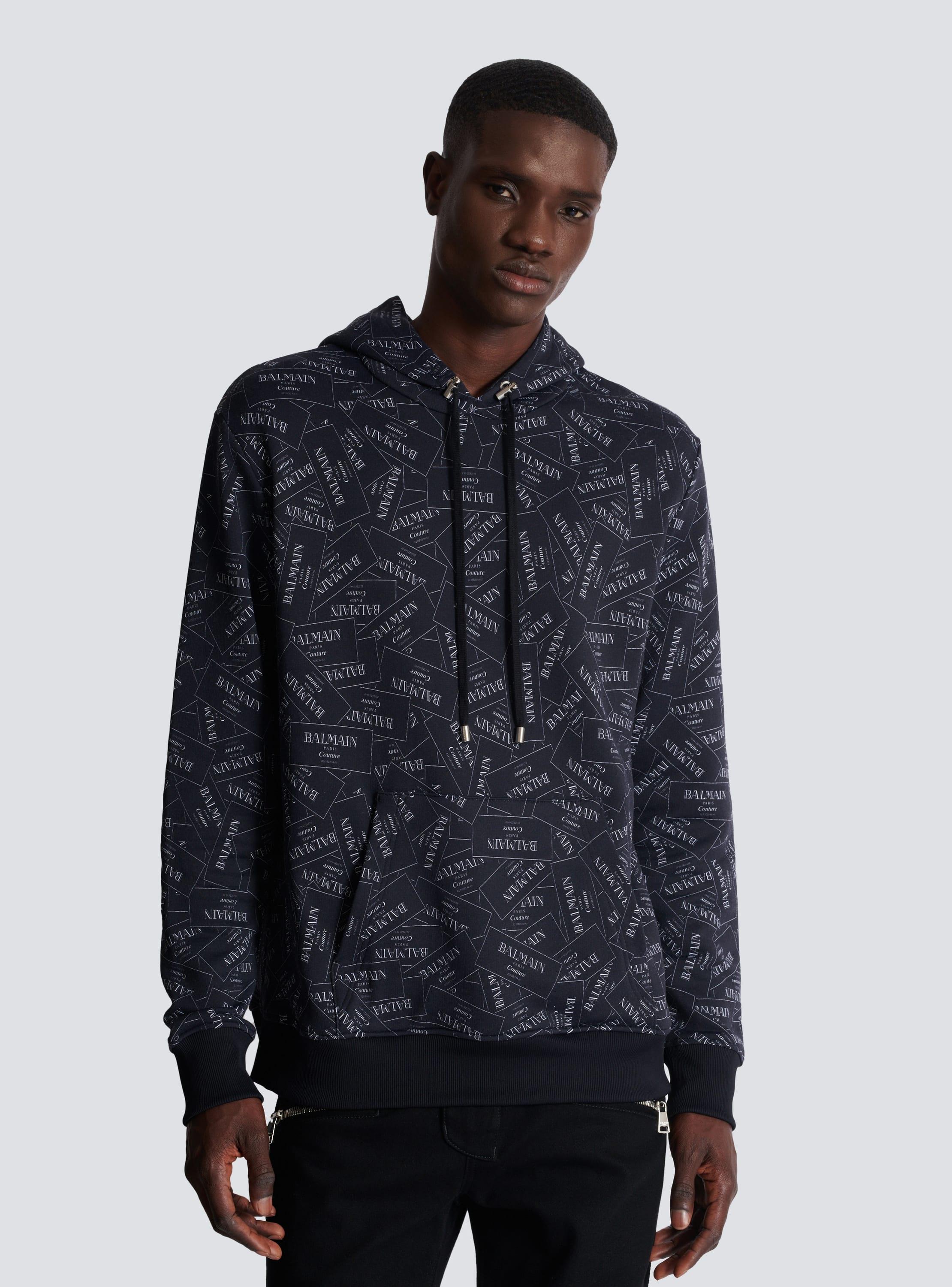 Hoodie with all-over Balmain label print Product Image