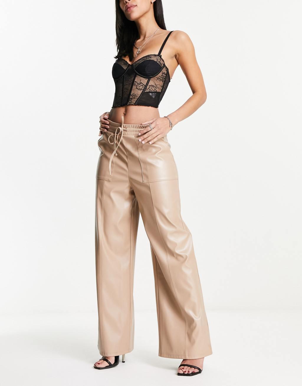 ASOS DESIGN PU wide leg sweatpants Product Image