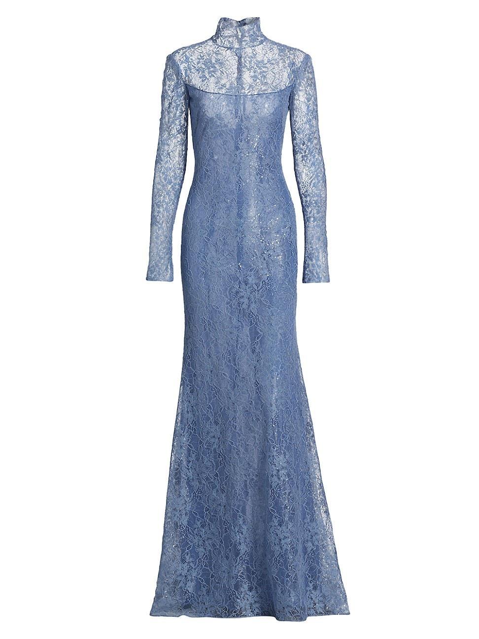 Womens Sequin-Embellished Lace Gown Product Image