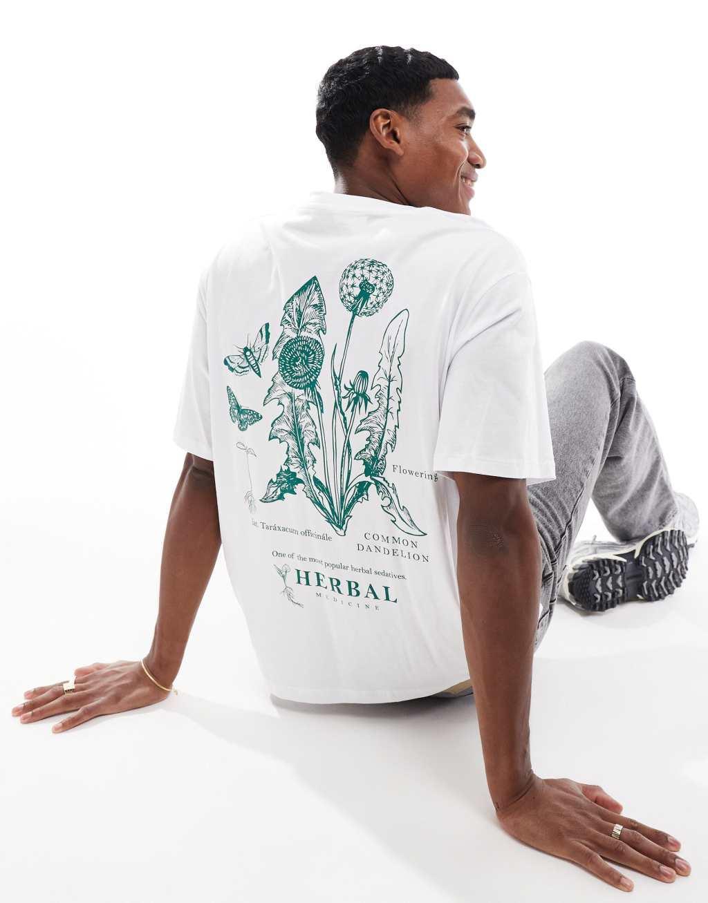 Jack & Jones oversized t-shirt with dandelion back print in white  Product Image