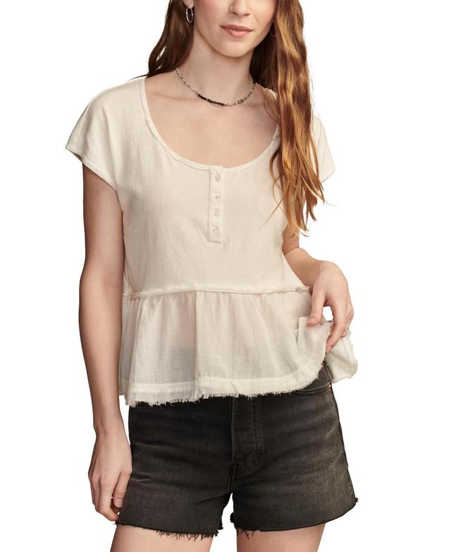 Lucky Brand Womens Short-Sleeve Peplum Henley Top Product Image