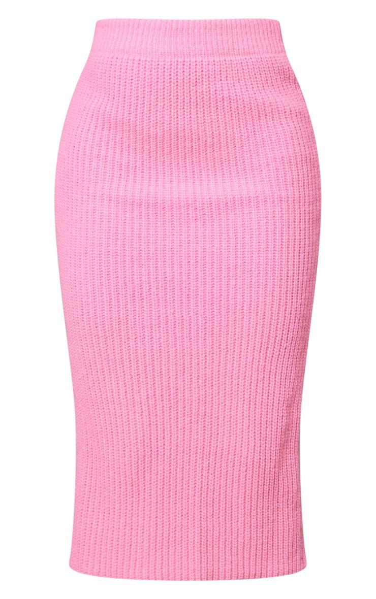 Hot Pink Fitted Knit Midi Skirt Product Image