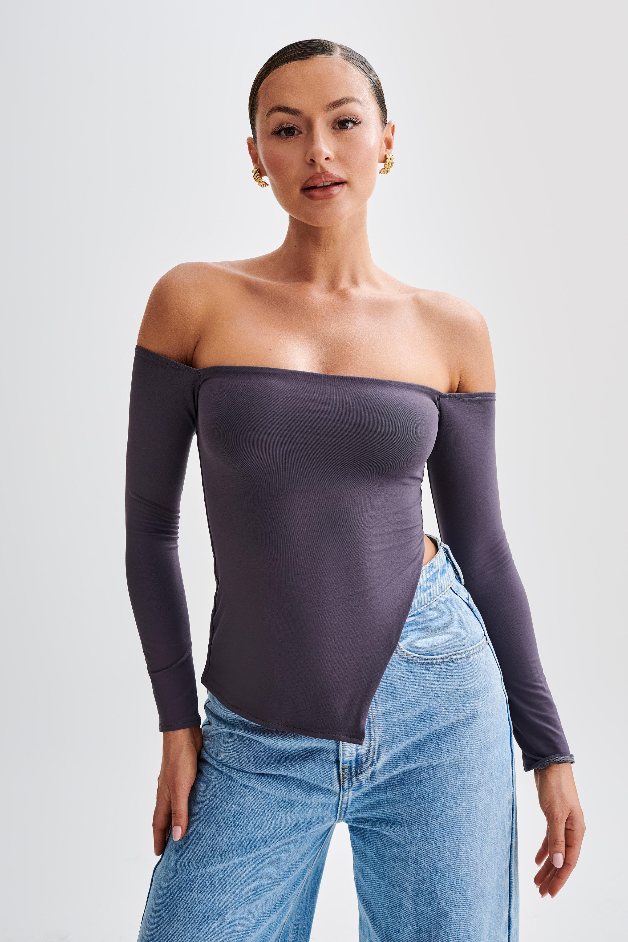 Carmen Recycled Nylon Off Shoulder Top - Charcoal Product Image