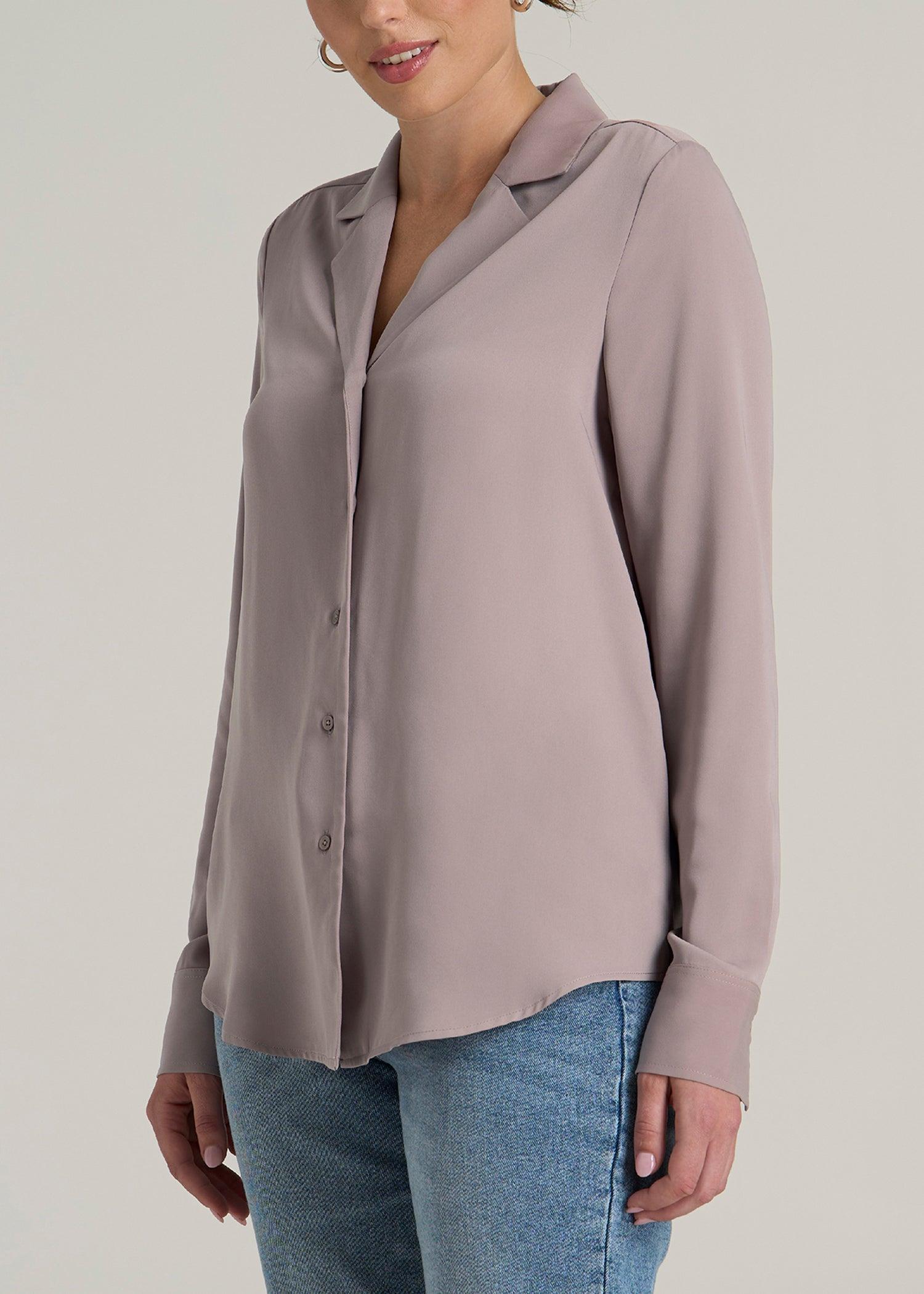 Notch Collar Tall Women's Blouse in Truly Taupe Product Image