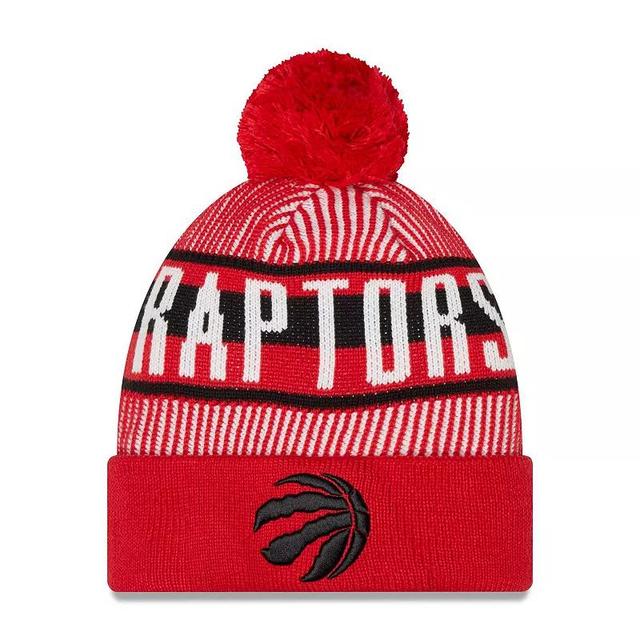 Mens New Era Red Toronto Raptors Striped Cuffed Pom Knit Hat Product Image