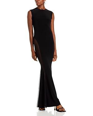 Norma Kamali Sleeveless Crewneck Fishtail Gown w/Mesh Sides Black Mesh) Women's Dress Product Image