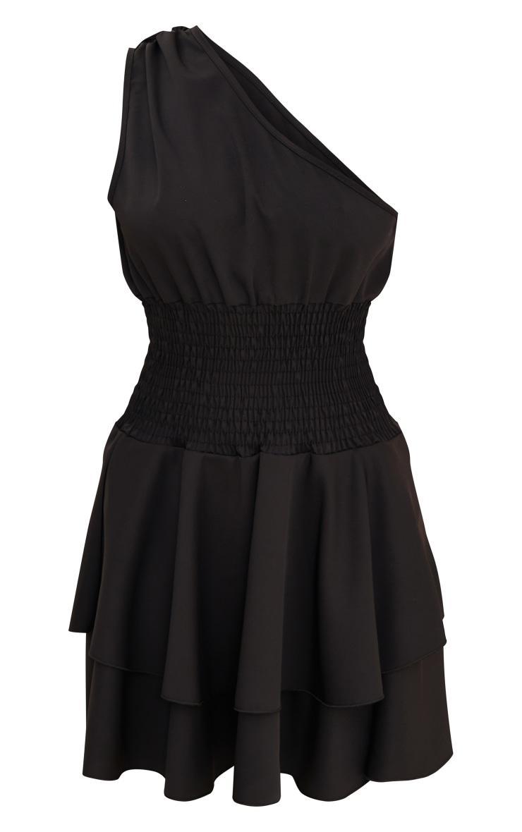 Petite Black One Shoulder Frill Dress Product Image