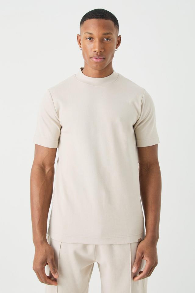 Man Slim Fit Extended Neck Heavy Interlock T-shirt | boohooMAN USA Product Image