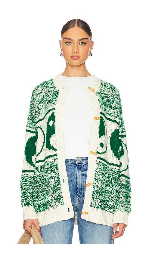 MOTHER The Long Drop Cardigan Forest And Cream Sweater In Green Product Image