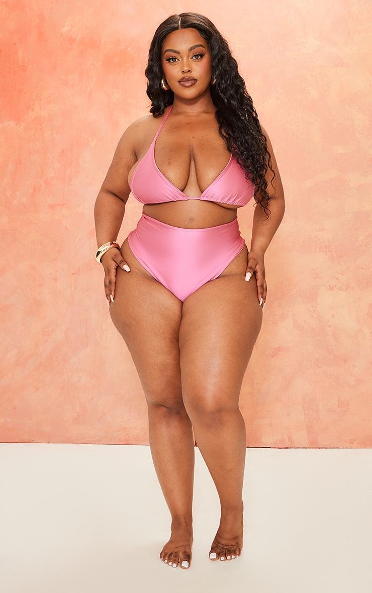 Plus Hot Pink High Waisted Bikini Bottoms Product Image