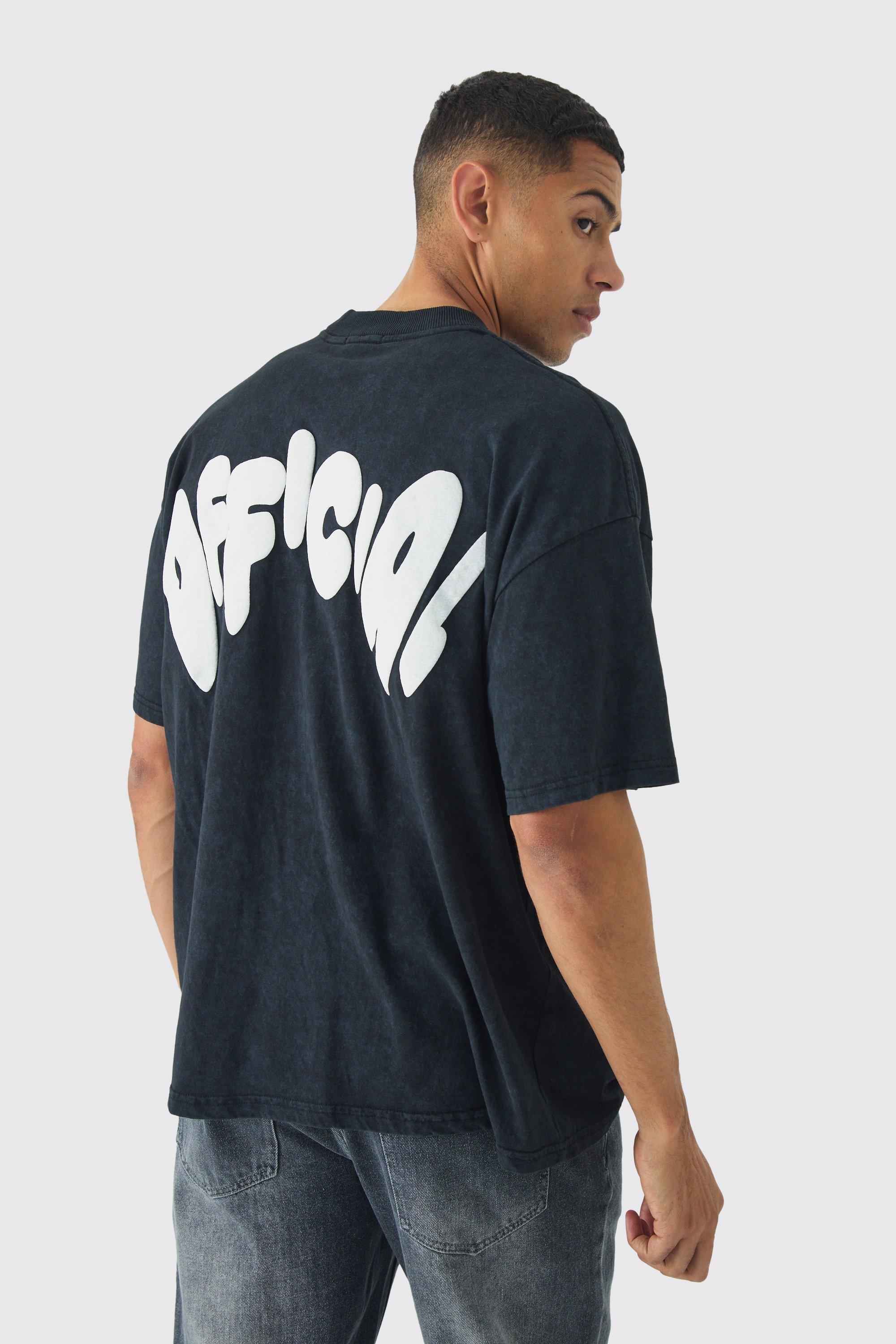 Oversized Extended Neck Wash Official Puff Print T-Shirt | boohooMAN USA Product Image