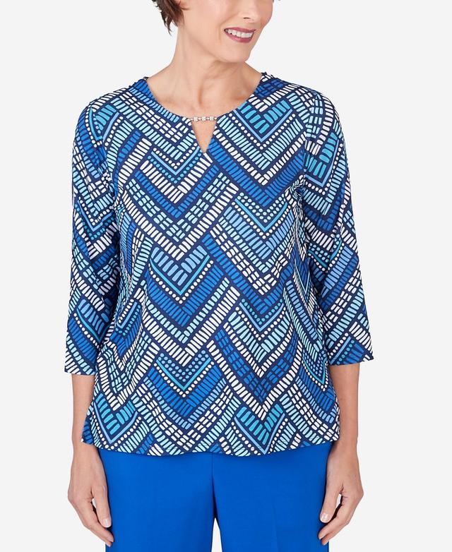 Womens Alfred Dunner Geometric Tile Split Neck Top Product Image