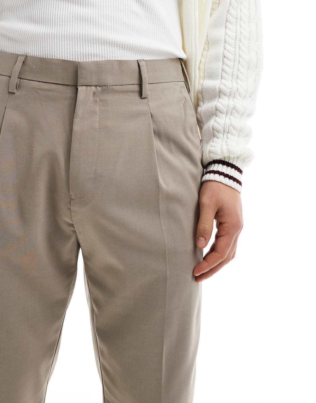 ASOS DESIGN tapered smart pants with sweatpants cuff in stone Product Image