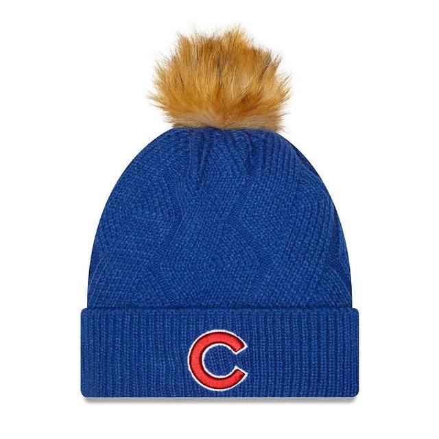 Womens New Era Royal Chicago Cubs Snowy Cuffed Knit Hat with Pom Product Image