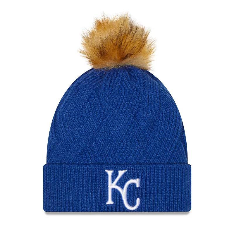 Womens New Era Royal Kansas City Royals Snowy Cuffed Knit Hat with Pom Product Image