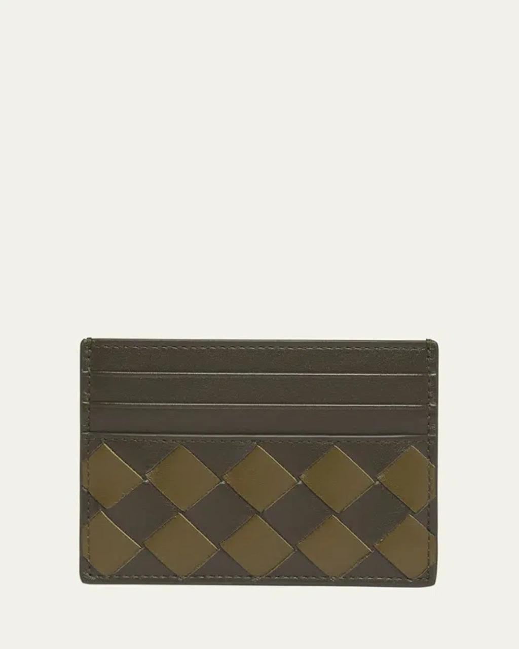 BOTTEGA VENETA Men's Intrecciato 15 Avenue Check Card Case In Khaki Product Image