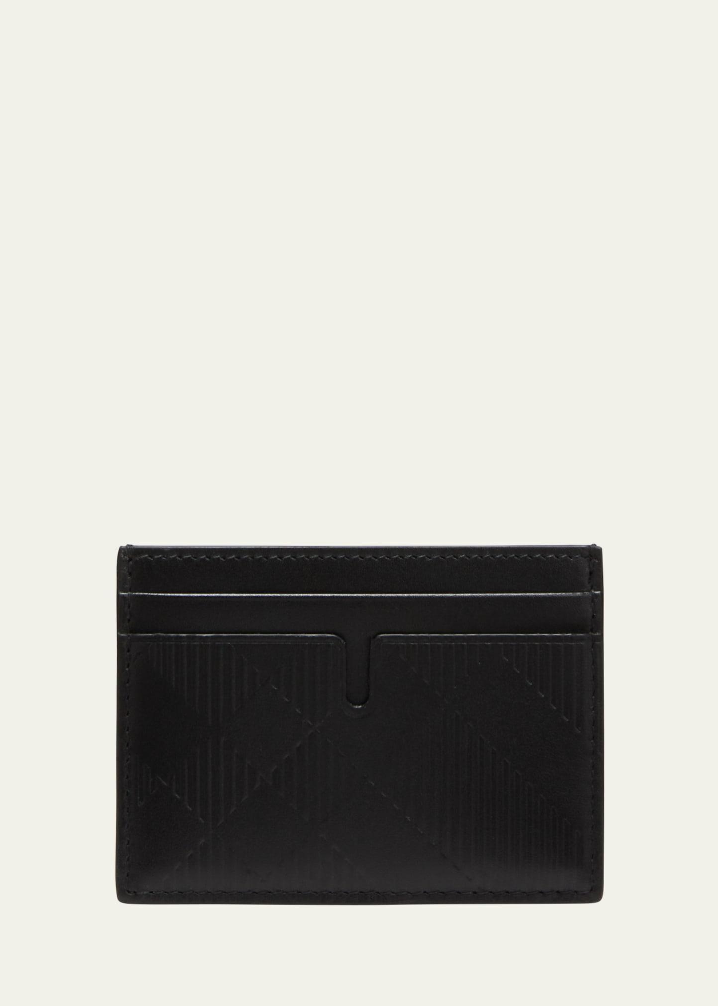 BURBERRY Men's Sandon Embossed Check Leather Card Holder In Black Product Image