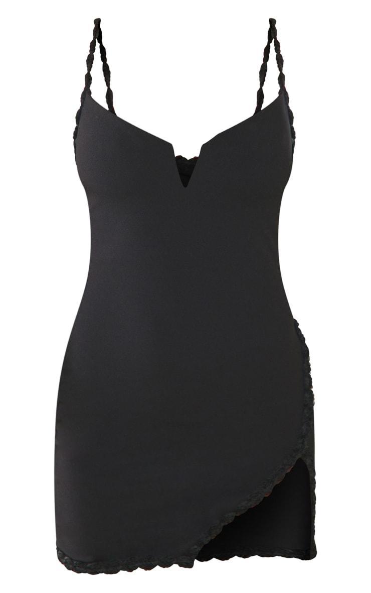  Black Rose Trim V Bar Bodycon Dress Product Image