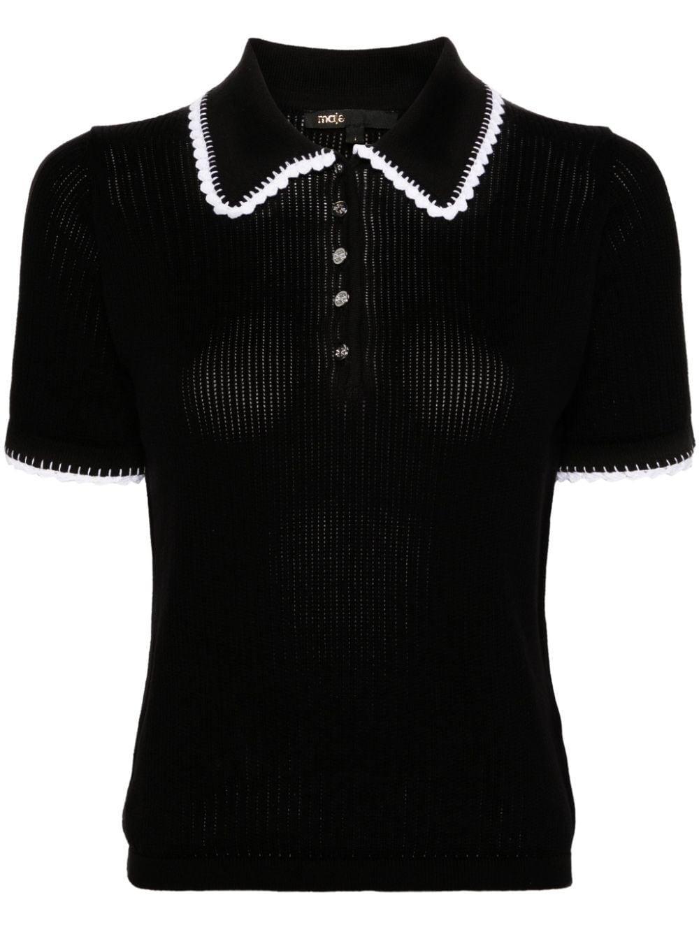 crochet-trim knitted polo top Product Image