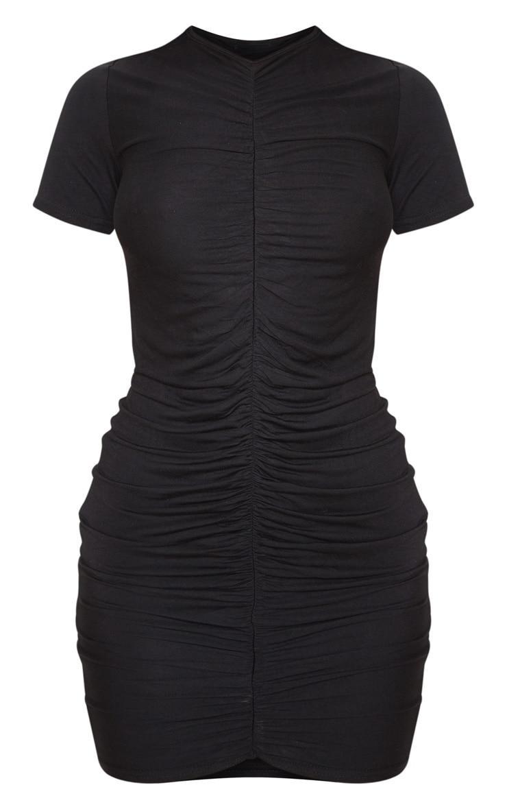 Black Ruched Front T Shirt Dress Product Image