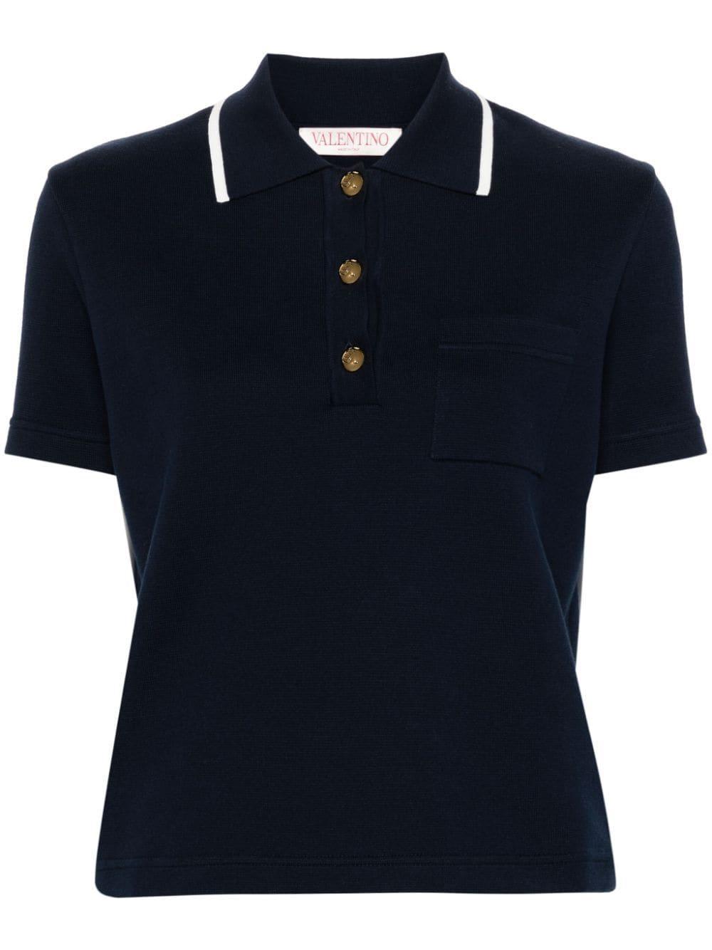 Contrasting-trim Knitted Polo Top In Navy Blue Product Image