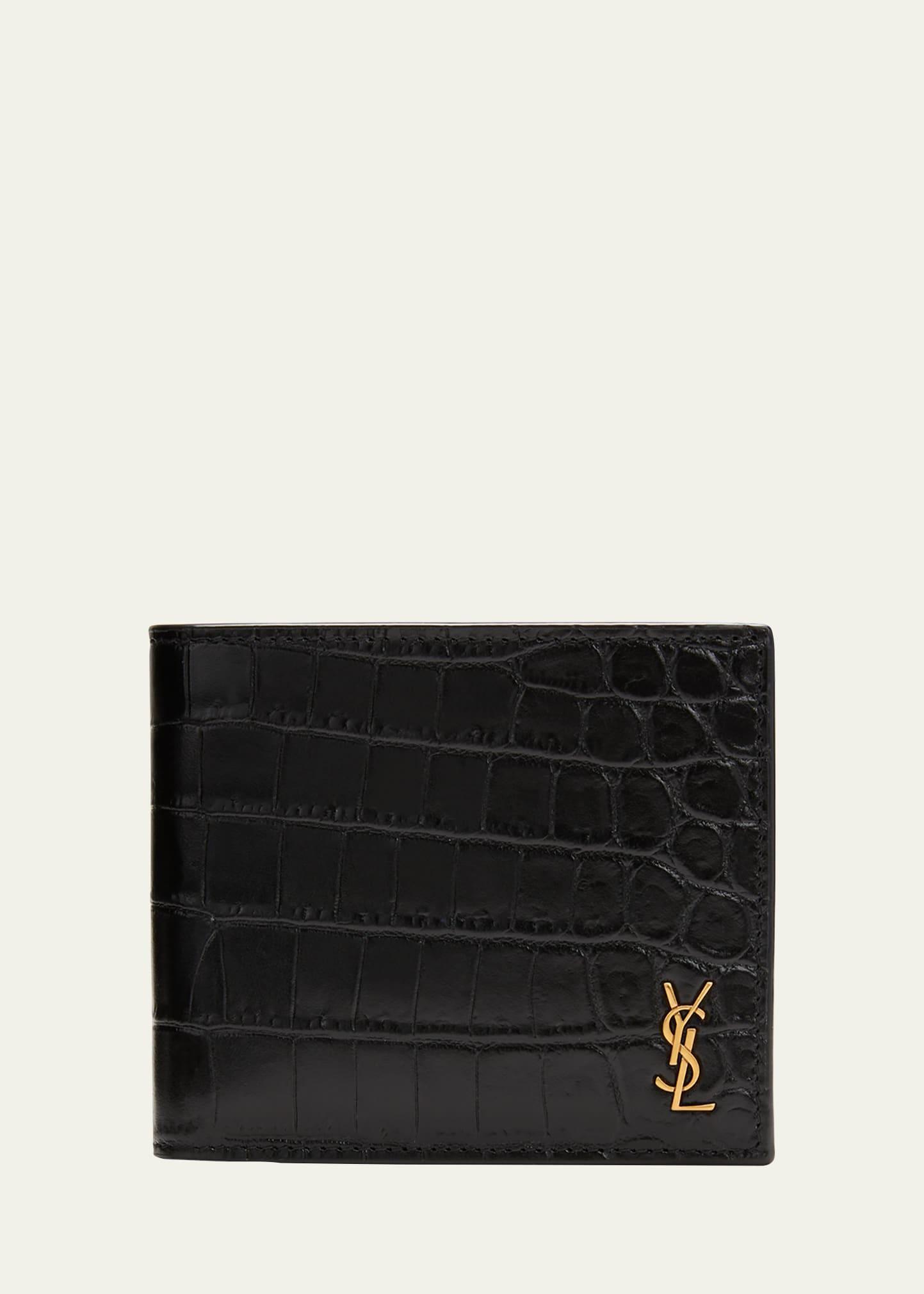 Mens YSL Croc-Embossed Bi-Fold Wallet Product Image