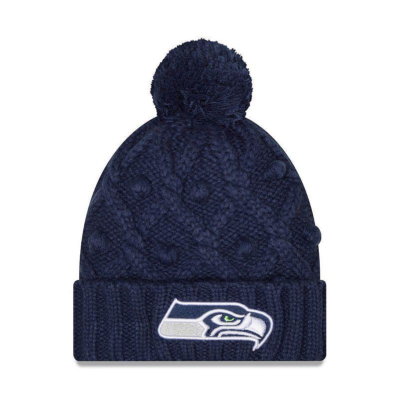 Womens New Era College Seattle Seahawks Toasty Cuffed Knit Hat with Pom, Blue Product Image