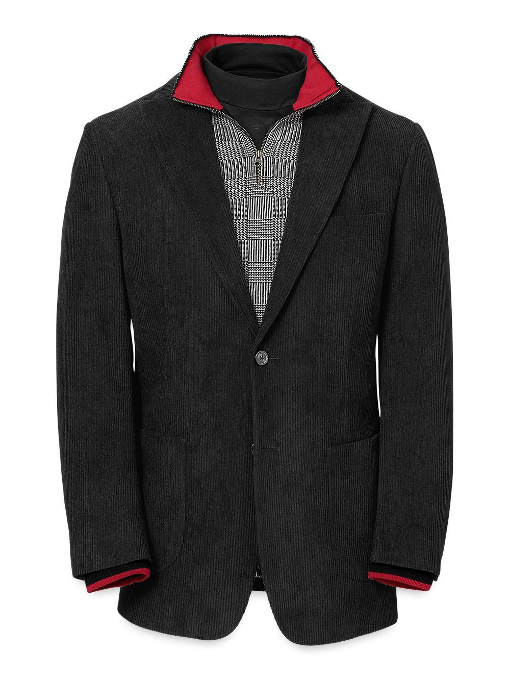 Corduroy Single Breasted Peak Lapel Suit Jacket - Black Product Image