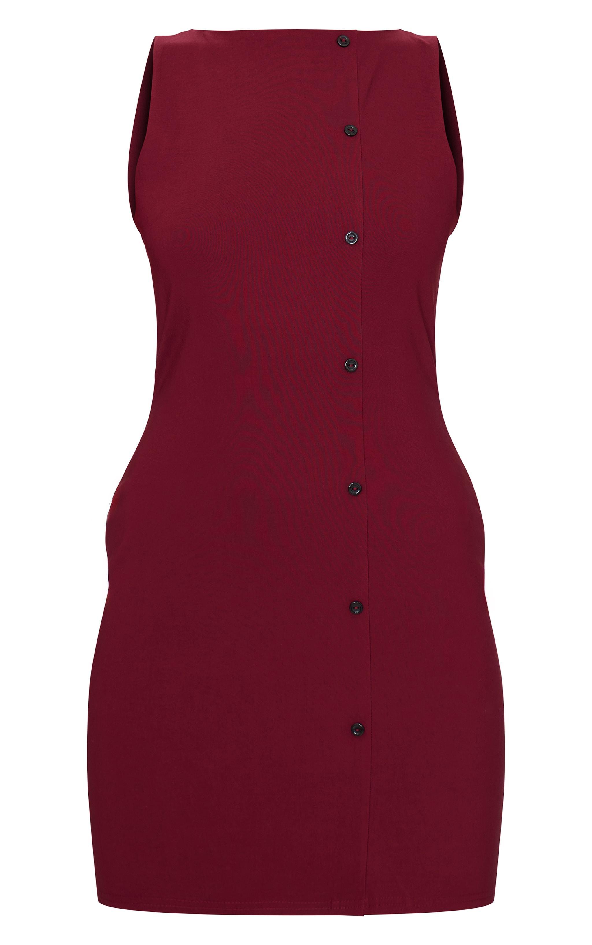 Burgundy Stretch Woven Button Down Shift Dress Product Image