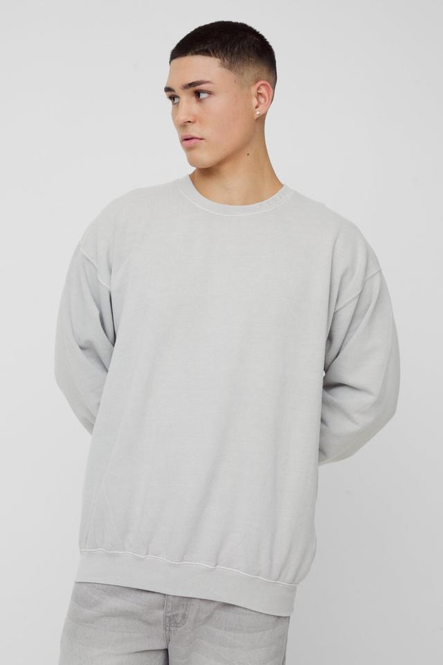 Oversized Paris Neck Embroidered Washed Sweatshirt | boohooMAN USA Product Image