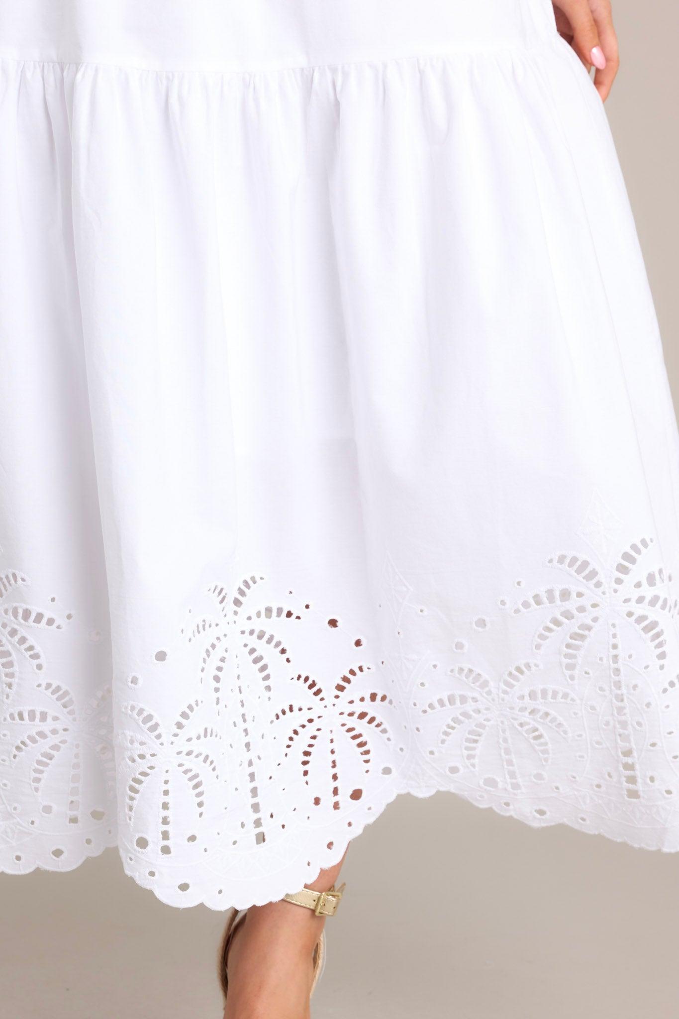 Garden Breeze Cotton White Eyelet Midi Dress Product Image