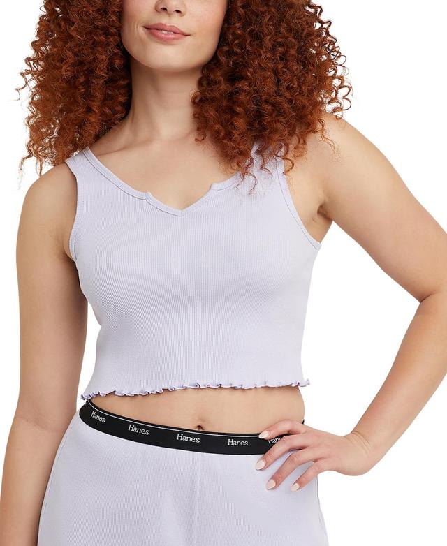 Hanes Originals Womens Rib Cropped Tank Top with Lettuce Edge Trim Urban Lilac S Product Image