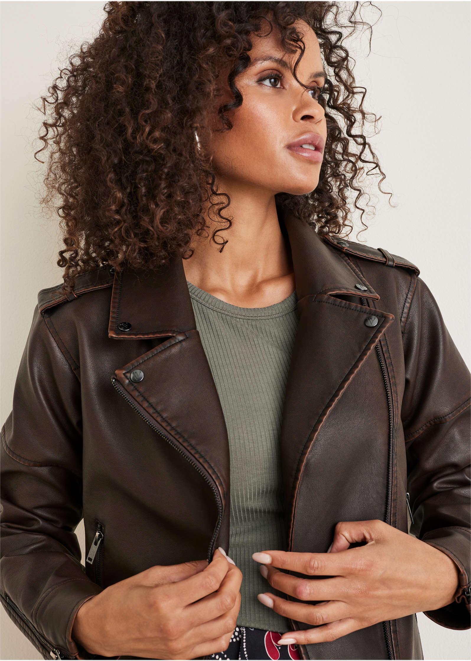 Distressed Leather Jacket - Distressed Brown Product Image