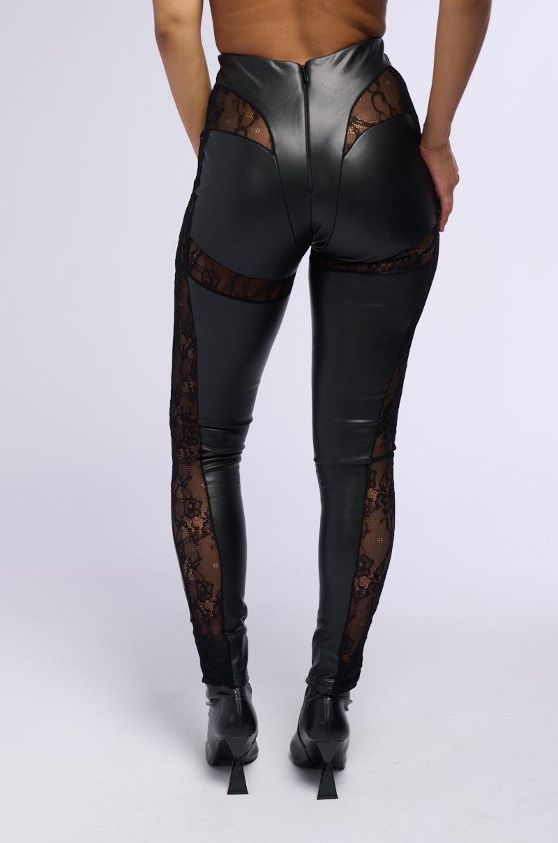 LACE DETAIL PANELED MESH LEGGINGS Product Image