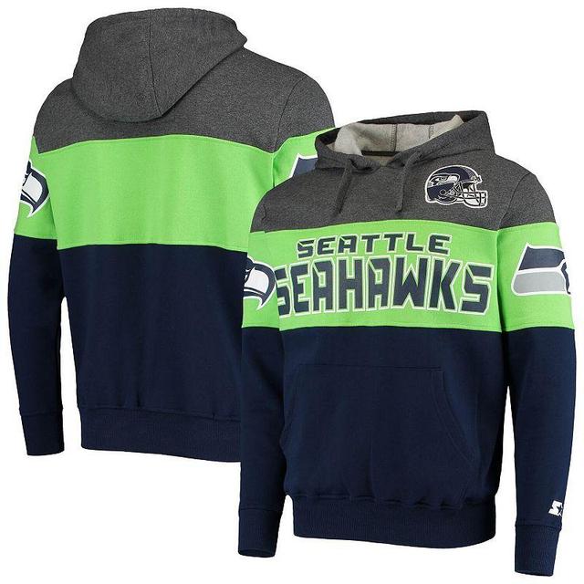 Mens Starter Heathered Gray/Neon Green Seattle Seahawks Extreme Fireballer Pullover Hoodie Product Image