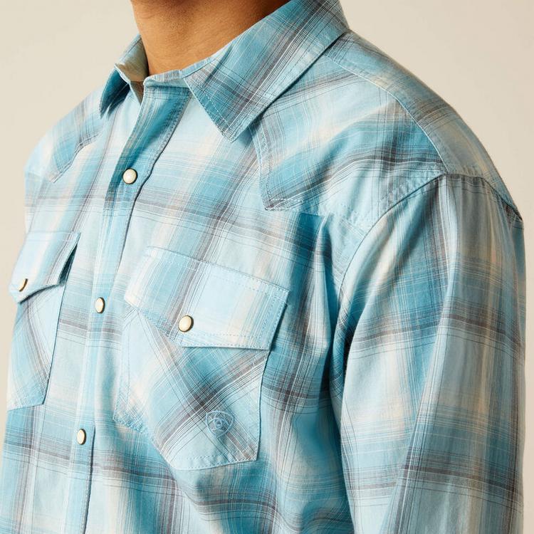 Ariat® Men's L/S Henryk Retro Fit Blue Plaid Snap Shirt Product Image