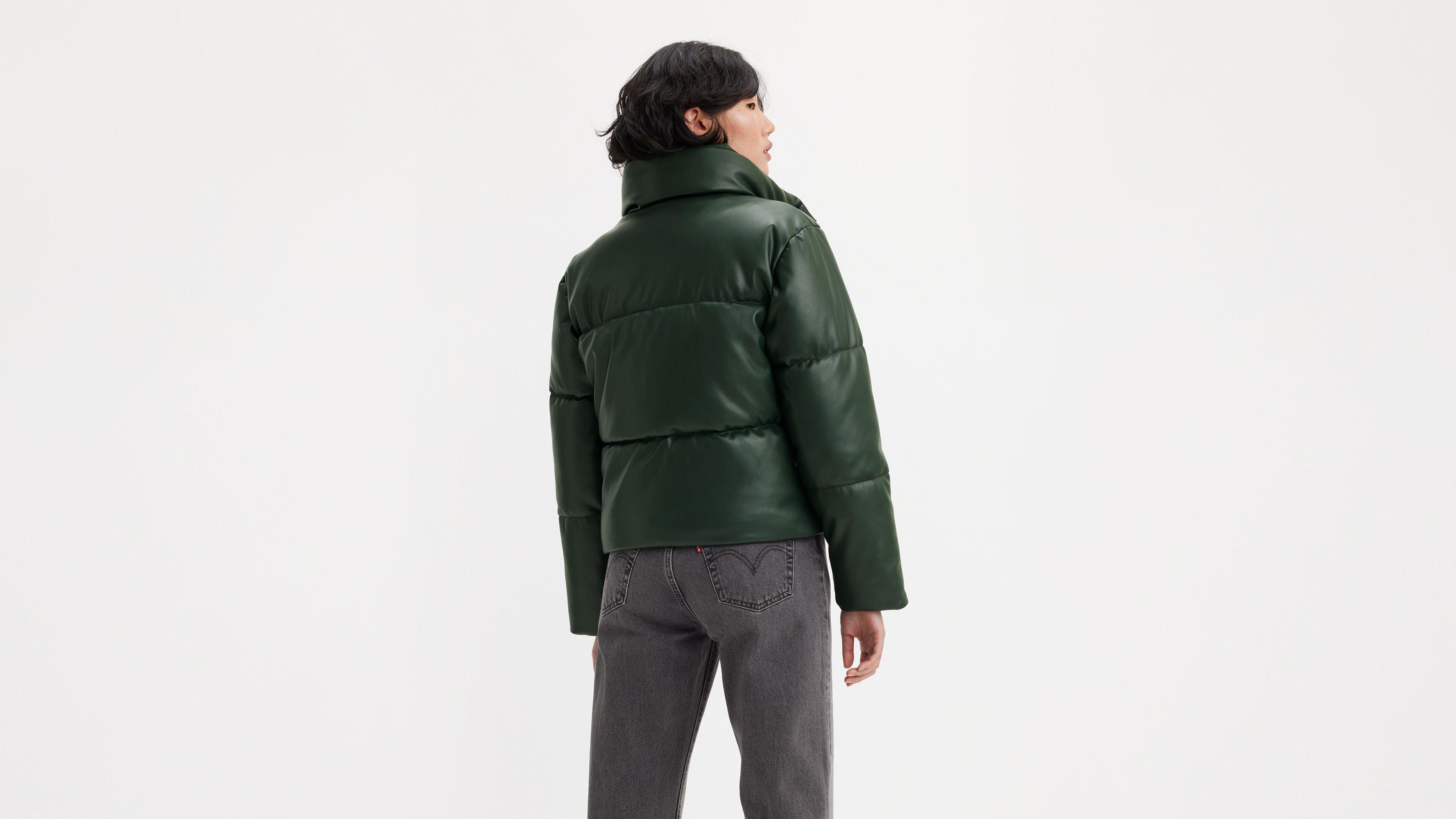 Faux Leather Puffer Jacket Product Image