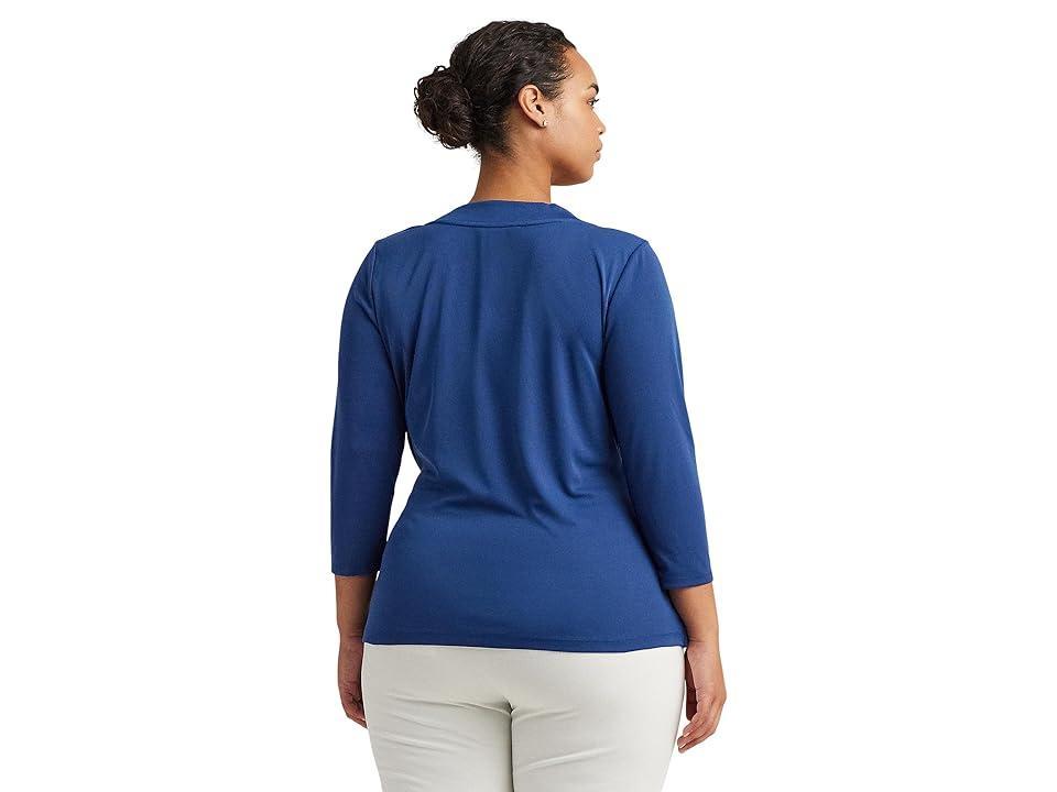 Lauren Ralph Lauren Plus-Size Stretch Jersey Top (Indigo Sail) Women's Clothing Product Image