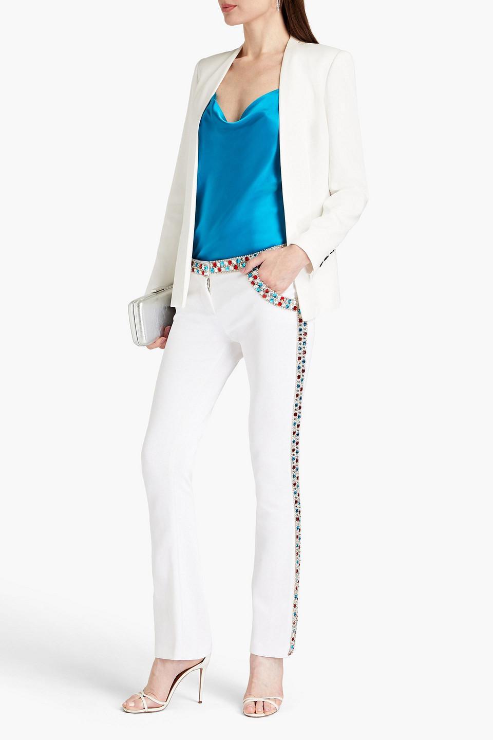 Crystal-embellished Jersey Flared Pants In White Product Image