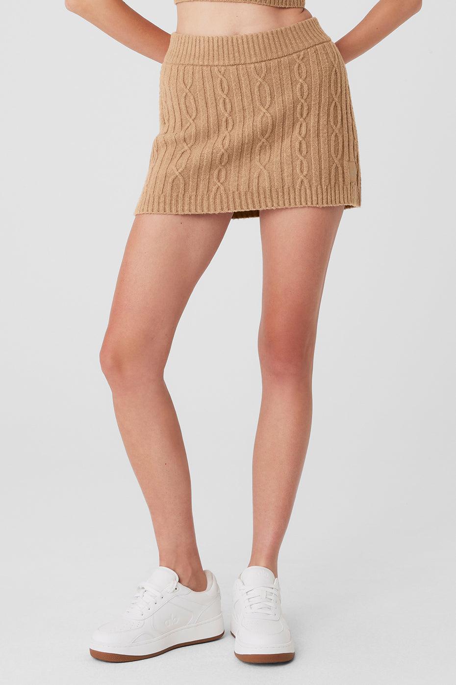 Cable Knit Winter Bliss Mini Skirt - Toasted Almond Product Image