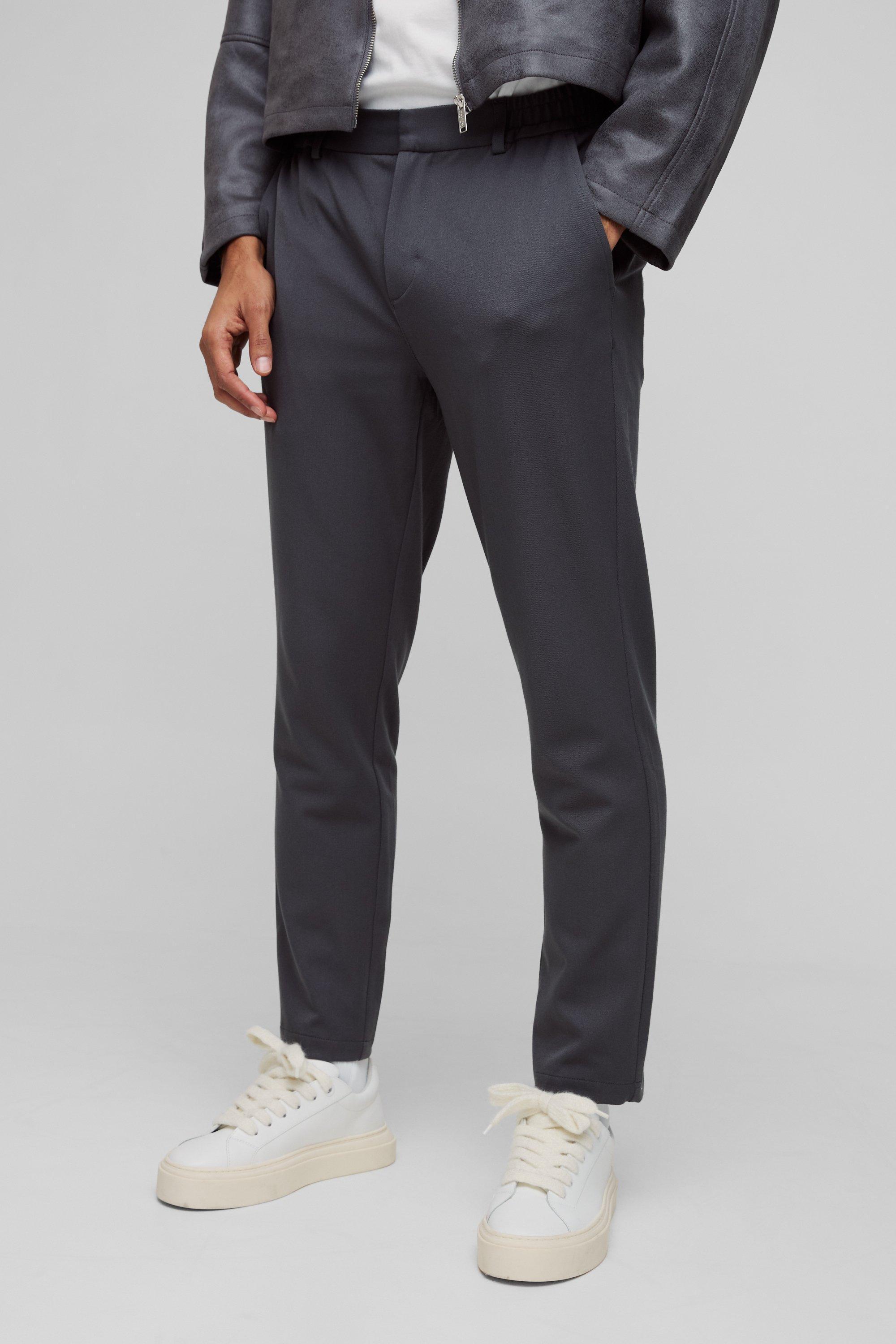 Half Elastic Waistband Stretch Tapered Tailored Pants in Charcoal | boohooMAN USA product image