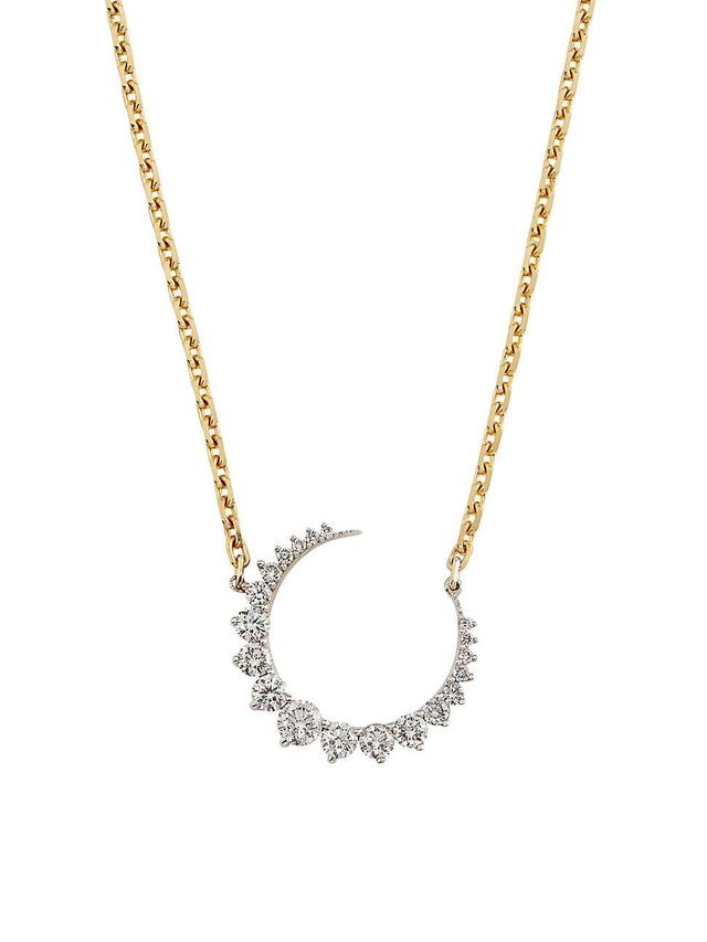 Womens Two-Tone 14K Gold & 0.98 TCW Diamond Crescent Moon Pendant Necklace Product Image