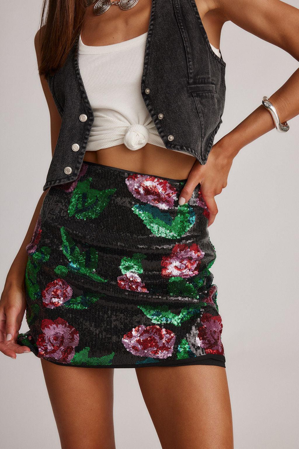 Rose Sequin Mini Skirt Product Image