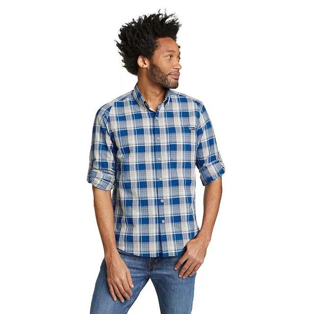 Mens Eddie Bauer Pack It Seersucker Long Sleeve Shirt Blue Product Image