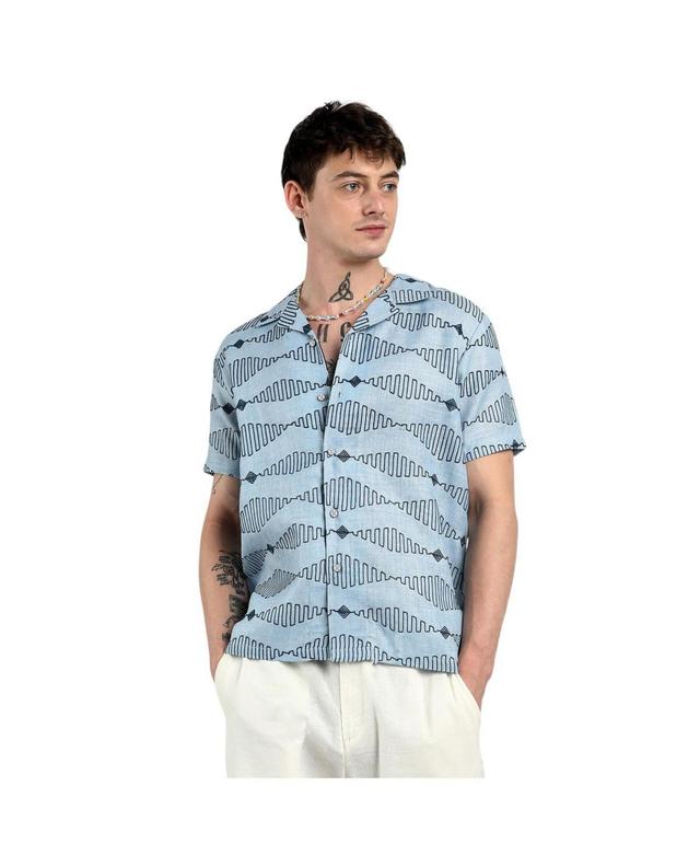 Campus Sutra Mens Icy Blue Embroidered Geometric-Lined Shirt Product Image