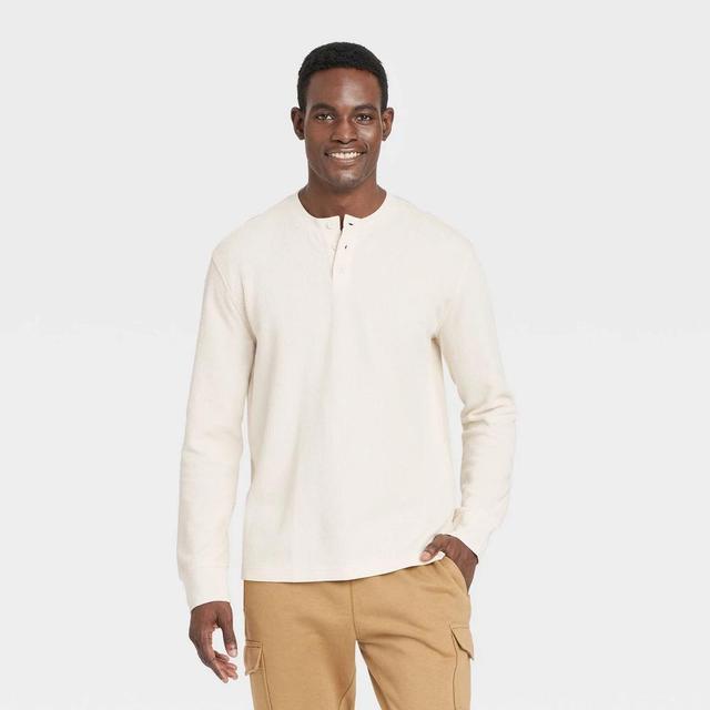 Mens Long Sleeve Textured Henley T-Shirt - Goodfellow & Co Ivory XXL Product Image