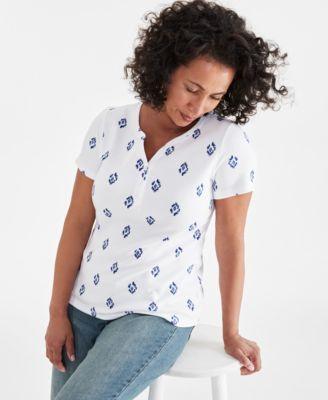 Women's Printed Short-Sleeve Henley Top, Created for Macy's Product Image